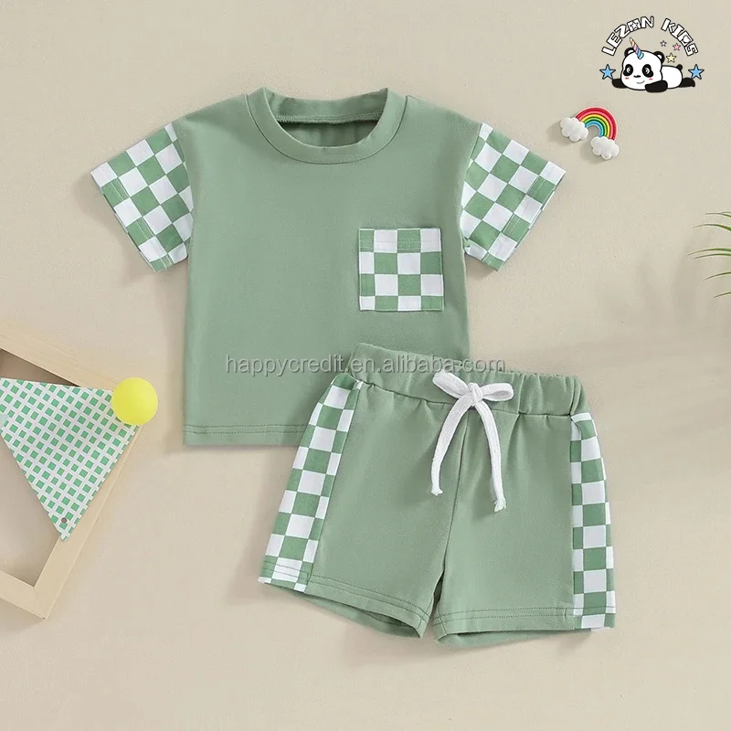 LEZONKIDS - Stylish Cotton Customized Color Block Kids T Shirt and Shorts Two Pieces Summer Boys Clothing Set